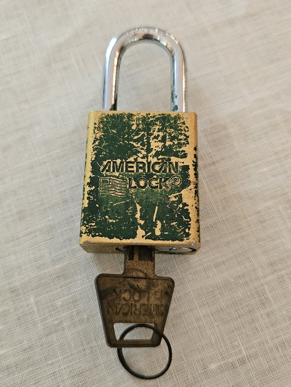 Vintage American Lock Series 1100 Padlock, Green Aluminum Lockout USA Made w/Key